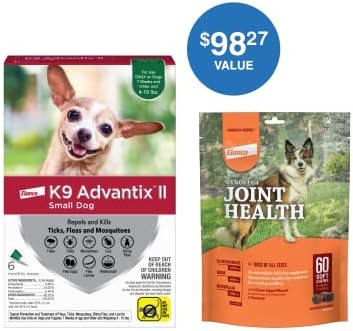 K9 Advantix II Prevenção de pulgas e carrapatos para cães pequenos, 6 pacote, além de suplementos da junta Synovi G4, mastigação,