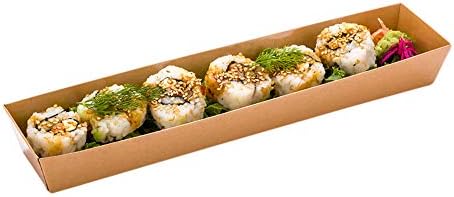 Contêiner de sushi de papel pequeno - caixa de sushi maki - kraft marrom - 6 1/2 x 1 3/4 x 1 1/2 - 100ct Caixa - Matsuri Vision - Restaurant - Matching Lid: RWA0471C