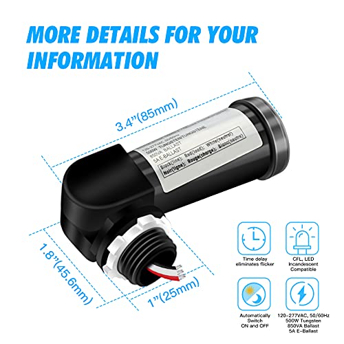 120-277VAC Sensor de fotocélula, Dusk de Ward Dusk to Dawn Switch Fotoelétrico, Posto Post Light Control, IP65 para iluminação de segurança ao ar livre, UL listado