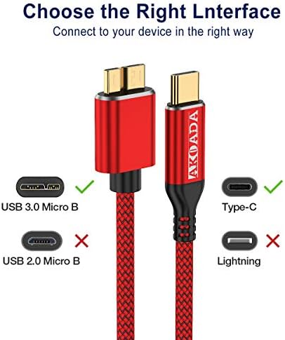 2 pacote de 5 Gbps USB C a Micro B Cabo 3.0, Tipo C para Micro B Cabo do disco rígido, Micro B de Nylon para USB C Cord para Toshiba
