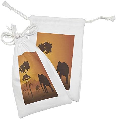 Conjunto de bolsas de tecido de animais de Ambesonne de 2, silhueta de savana em tons quentes com grandes mamíferos, saco de cordão