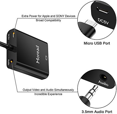 Moread HDMI para VGA com áudio, 10 pacote, Adaptador HDMI para VGA, com cabo de alimentação Micro USB e cabo de áudio de 3,5 mm para