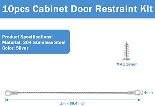 BIVETHOI 10PCS Kit de restrição de porta do gabinete, limitador de dobradiça da porta de 1m / 39,4 polegada Cabo de restrição