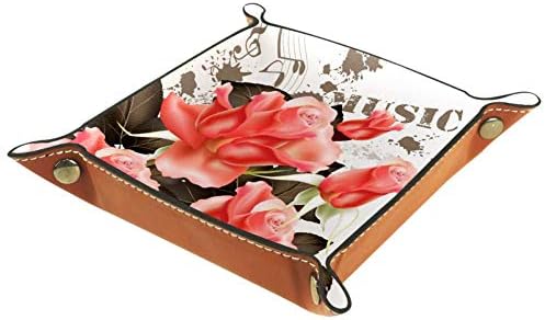Rosas e notas de bandeja de manobrista AISSO Caixa organizadora de jóias de couro para carteiras, relógios, chaves, moedas, telefones celulares e equipamentos de escritório