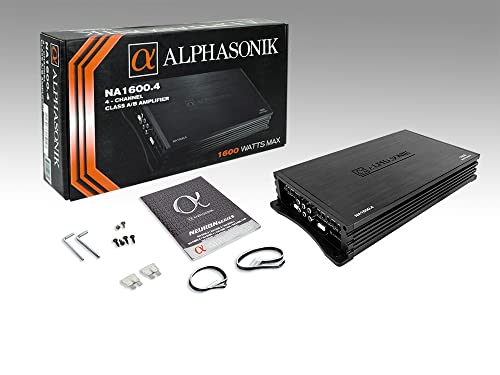 Alphasonik Na1600.4 Série de neurônios 1600 watts max 4 canals amplificadores com circuito de proteção de 4 vias de circuito multicanal Classe A/B Amplificador Baixo e alto nível de entrada