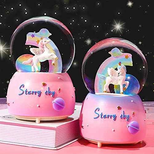 Vecu Unicorn Snow Globe for Kids, 80 mm Snow Globe com musica, caixa de música unicórnio perfeita para netas Aniversário