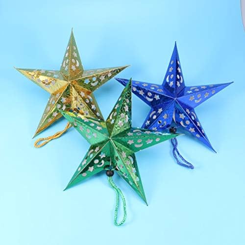 Luxshiny Paper Star Lanterna Lampshade: Verde 5 Estrela pontuda Ornamento de Natal Hollow Out Luz de teto 3D Pentagram