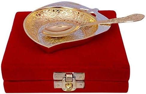 Tigela de manga banhada a prata e ouro com colher de 3,5 polegadas de diâmetro com belas caixa melhor para presentear presente diwali presente