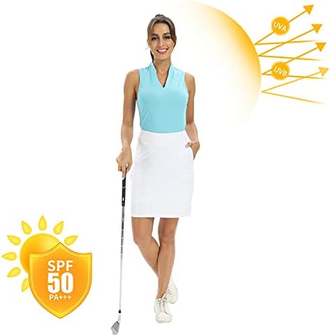 Camisas de tênis de golfe sem mangas femininas, capota esportivo de pólo de gola em vaca