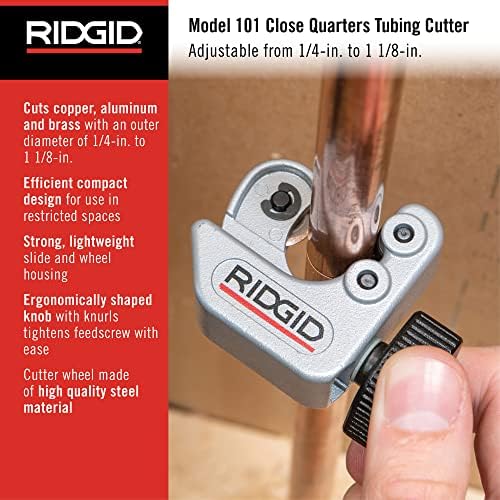 RIDGID 29963 Modelo 35S 1/4 a 1-3/8 Cutter de tubulação de aço inoxidável com botão X-Cel, prata e 40617 Modelo 101 Corte de tubulação de quartos próximos com 1/4 -1-1/8 Capacidade de corte, prata, prata