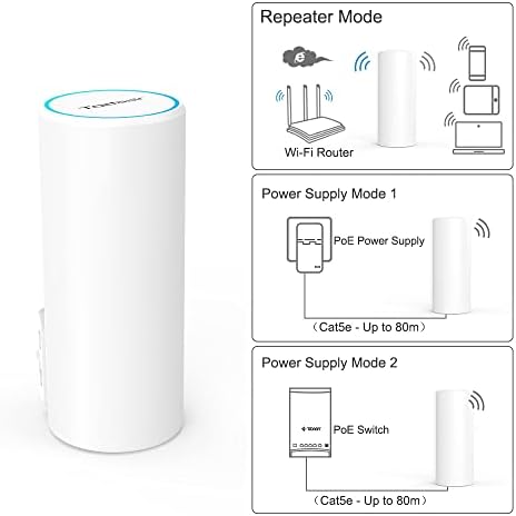 Extender Wi -Fi Extender ao ar livre Extender Wi -Fi de longo alcance, IP44 Proférico, Suporte Poe Power, cobre até pelo