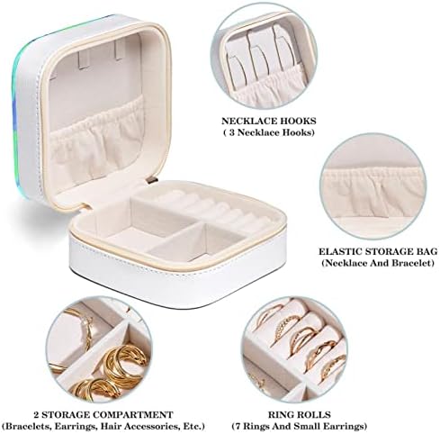Rodailycay Abstract Wind Laser Style Mini Travel Jewelry Box, Organizador de armazenamento de anel de colar portátil, caixa de armazenamento de jóias de couro PU para mulheres meninas