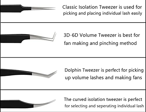 Tweezers de extensão de cílios Defina 4 PCs para extensões de cílios de volume, pinças de aço inoxidável e curvas, pinças