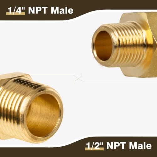 Juwo Brass Pipe Citting, redução do mamilo hexadecimal, adaptador masculino NPT de 1/2 x 1/4 para ar, gás, propano