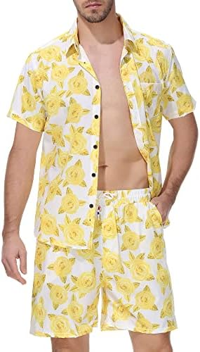 Camisa havaiana de estampa de luxo masculino e roupas de férias de 2 peças de 2 peças conjuntos de férias de 2 peças