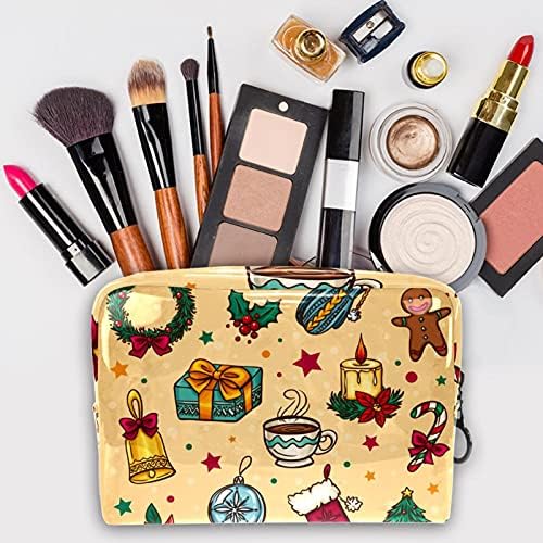 Bolsa de maquiagem de elementos de Natal vintage para bolsa portátil de viagens portáteis para saco de beleza de higiene