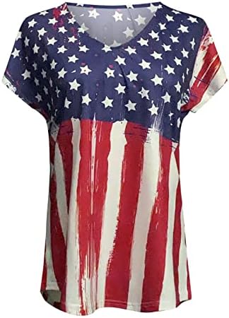 Camisetas gráficas femininas, mulheres de verão Blusa vintage de manga curta bandeira americana tamis impressos tamas