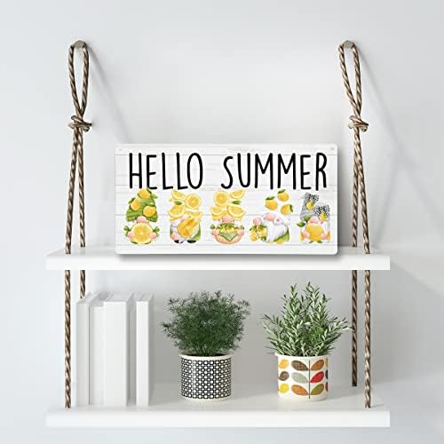 Hello engraçado de verão Wood Signe Lemons Rússicos Gnomos Placa de madeira pendurada para casa Decoração de arte de parede de cozinha
