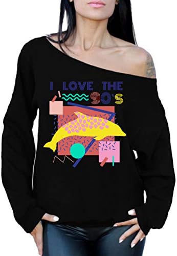Estilos desajeitados femininos I Love the 90's Off the ombro tops for Women Sweatshirts para os fãs dos anos 90