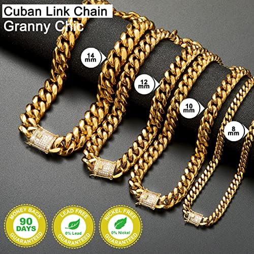 8mm-18mm mens Miami Curb Chain Link Chain 18k Tono de ouro em aço inoxidável Cara de diamante CZ Chaker Chain Chaker