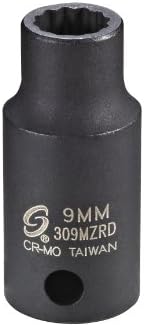 Sunex 309mzrd 3/8 de polegada de acionamento 9mm 12 pontos de impacto semi-profundidade soquete
