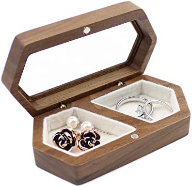 Caixa de anel de madeira DSHOM Caixa de anéis de casal de tampa transparente para noivado caixa de casamento dois