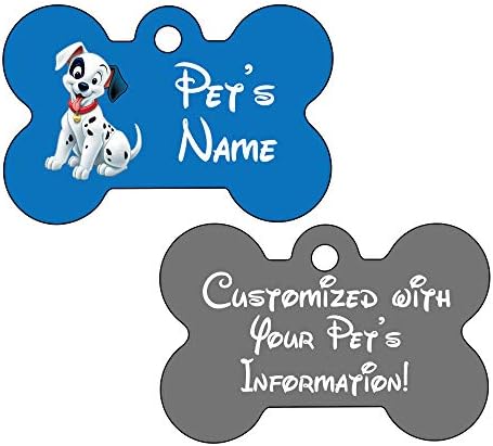 101 Dálmatas | Tag azul de identificação de 2 lados para cães e gatos personalizados para o seu animal de estimação