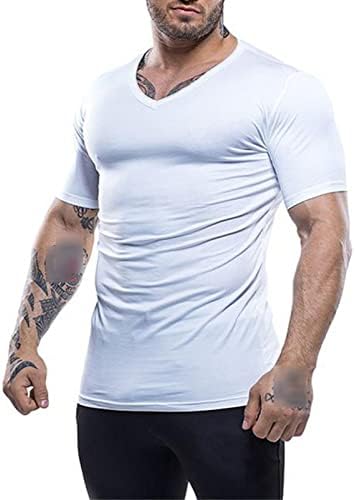 Camisetas de treino do pescoço para homens para homens camiseta muscular leve, com manga curta respirável, camiseta curta de manga