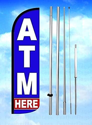 ATM aqui sem vento swoooper bandeira bandeira de penas grande sinal de 15 pés de altura kit de pólo bz-h, azul