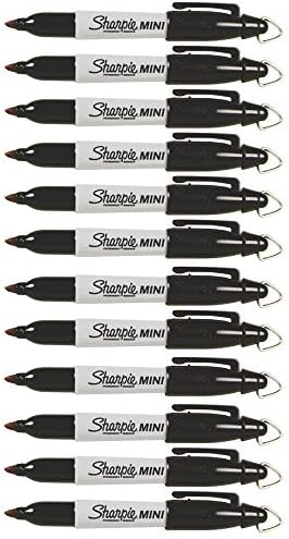 Marcadores permanentes de Mini Sharpie com clipes de chaveiro de golfe, ponto fino, tinta preta, 12 pacote