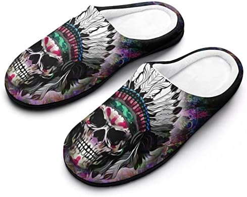 Skull Indian Skull House chinelos com espuma de memória Sapatos caseiros que não deslizam