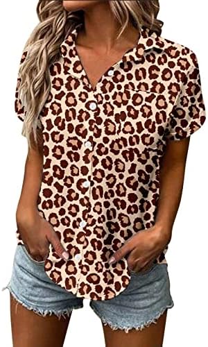 Mulheres V Tops de pescoço feminino primavera verão impressa manga curta V camisa de pescoço blusa superior camisa ocidental para mulheres