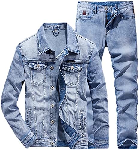 Moda Slim Solid Color Casal Jeans Conjunto de jeans simples Autumn Autumn Casaco de jeans Blue Blue + Jeans 2 Peça Conjunto
