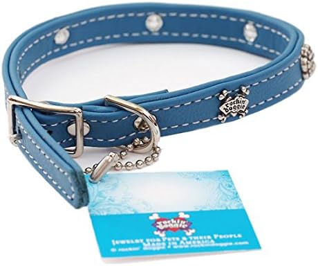 Rockin 'Doggie Dog Collar, couro, cor, azul, prisioneiro de prisão, importação direta no exterior, comprimento: aprox. 14,2 polegadas
