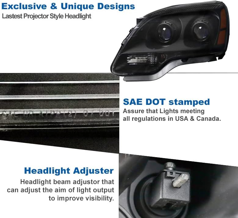 ZMAUTOPTS Compatível com faróis de projetor preto 2007-2012 Acadia Black