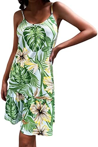 Vestido de verão Midi Long Summer Sumring Sexy V pescoço sem mangas cintura alta estampa floral vestido de camisola praia de praia