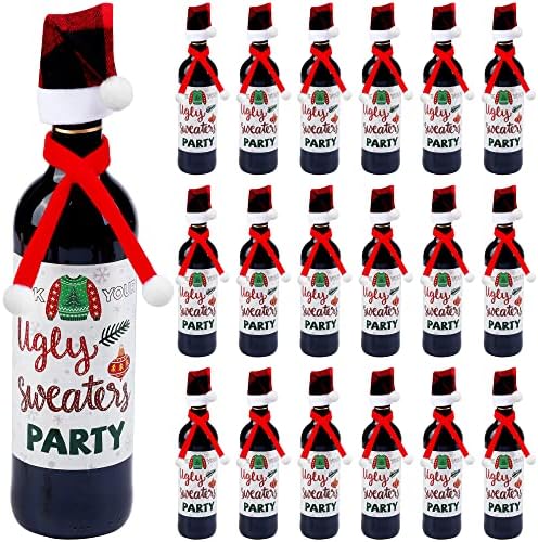 Aodaer 36 peças Mini chapéus de garrafa de Santa de Natal e cachecol Capas de garrafas de vinho Ornamento de natal de Natal para Natal DIY