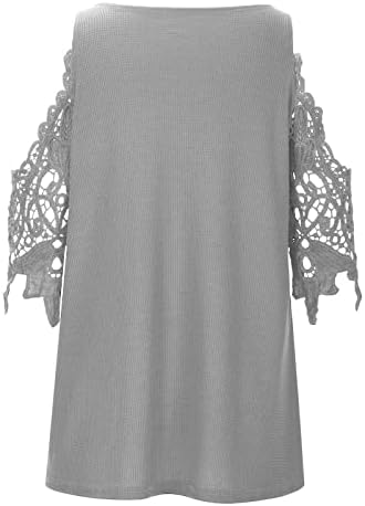 Ombro frio deslizamento curto 1/2 manga 2023 Camiseta de algodão de renda V de pescoço superdimensionado para blusa de lounge feminina