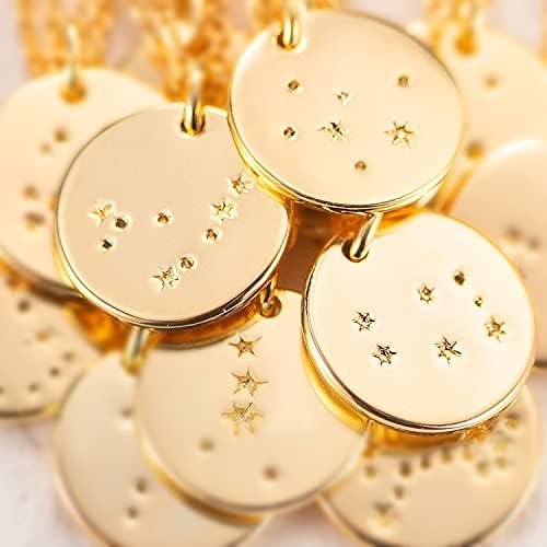 MEVECCO Gold Colar Coin Disc Zodiac 12 Constelação Estrela Conectada Horoscópio Gravado Pingente de Astrologia de Astrologia
