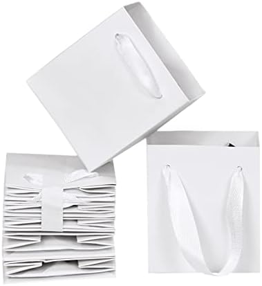 Sacos de presente brancos de Huaprint, 12 pequenos sacos de papel brancos com alças em massa-4x2.75x4,5 polegadas, mini-festas