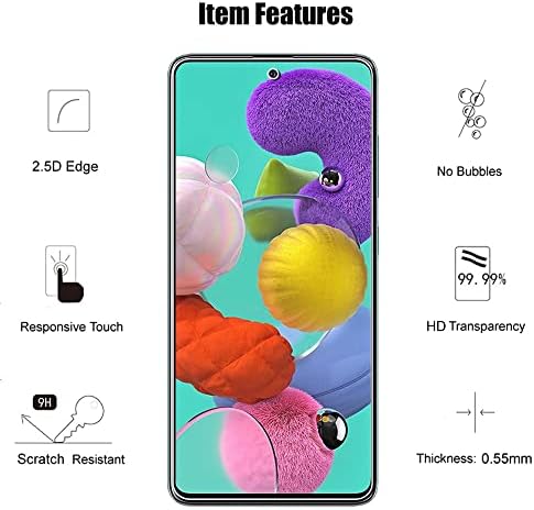 Uzwzw para o protetor de tela de vidro temperado Galaxy A51 5g / 4g do Samsung Galaxy A51, HDUNDS, 2,5D, Anti Scratch, HD Clear