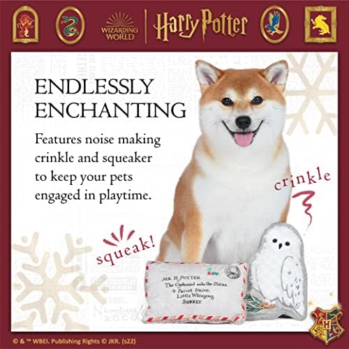 Harry Potter 2 peças Holiday Holiday Crinkle Tough Dog Toy Letter & Hedwig Conjunto | Brinquedos de cão Harry Potter | Presentes