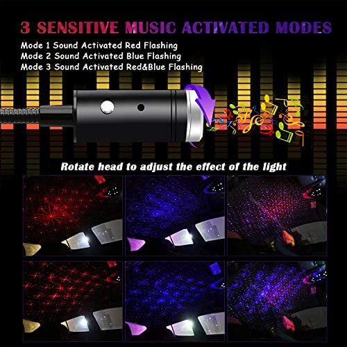 USB CAREL STAR STAR Night Light Sound Ativado LED LED Interior Lamp, 9 Modos funcionais- 24 Efeitos de iluminação, Decoração