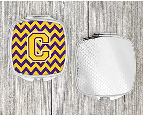Tesouros de Caroline CJ1041-CSCM LTATE C Chevron Purple e Gold Compact Mirror, espelho de maquiagem de viagem decorativa