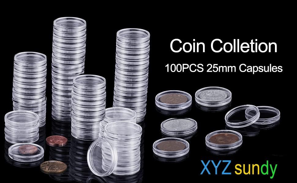 Cápsula de moeda de 25 mm XYZSundy, ajuste perfeito para o titular do token de tabuleiro, EUA. Capsules de portador de moedas de quartos 24,26mm, suporte para colecionadores para colecionadores