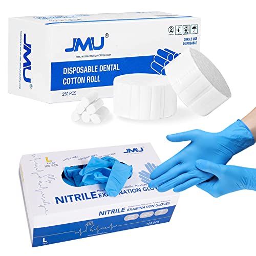 JMU Cotton Rolls Dental 250 PCs, luvas de nitrila grandes 100 pcs