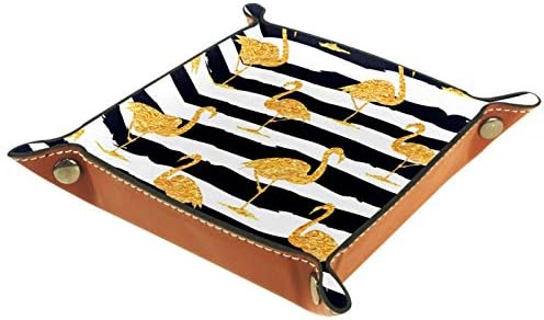 Lyetny Gold Flamingo com Black Stripe Pattern Organizer Bandejas de armazenamento Caixa de cabeceira Caddy bandeja