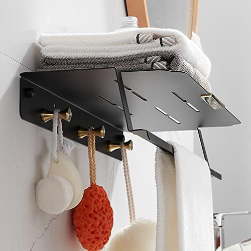 Fvrtft Rack de chuveiro com toalhas de toalha Caddy Banheiro preto Prateleira parede montada com gancho sem perfuração Auto adesivo para banheiro da cozinha, 50 cm
