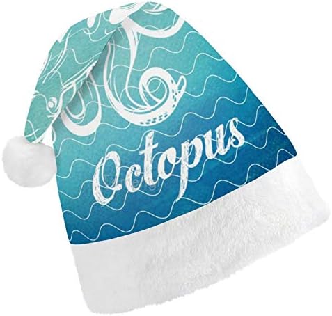 Natal chapéu de Papai Noel, Ocean Wave Octopus Xmas Holiday Hold para adultos, Hats de Natal de Comforto Unisex para Festas Festivas