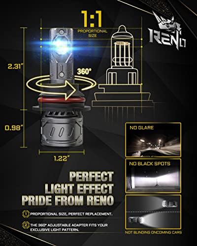 Reno 9007 Bulbos de farol de LED, faróis de LED HB5 16000 lúmens 360 ° Kit de conversão de feixe alto e baixo ajustável